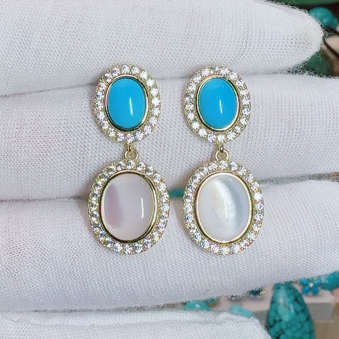 绿松石未镶嵌珠宝奇石港风耳环