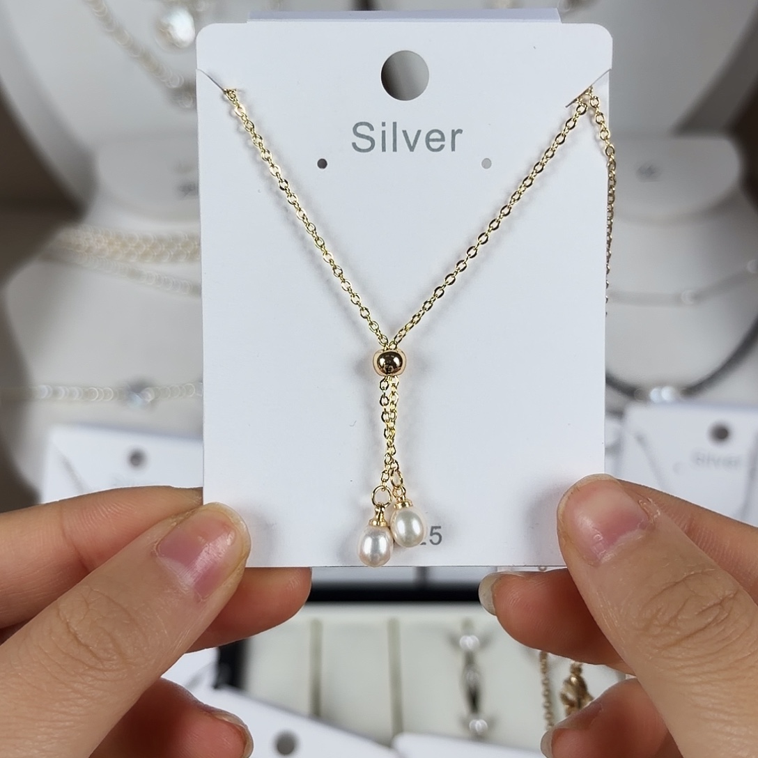 y字链银S925镶嵌淡水珍珠