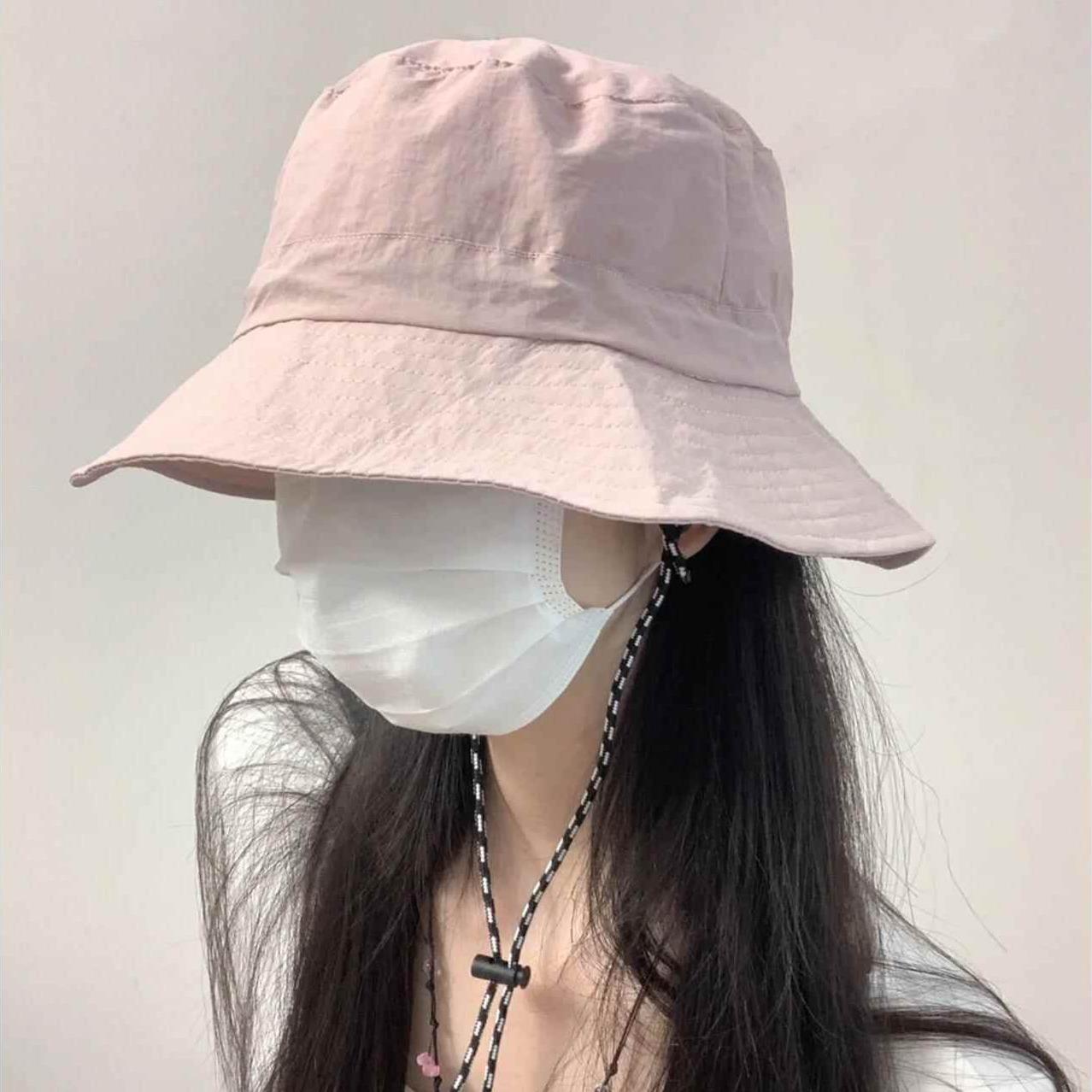 粉色渔夫帽女款春夏季薄款可收纳户外防晒遮阳帽防水速干登山帽子