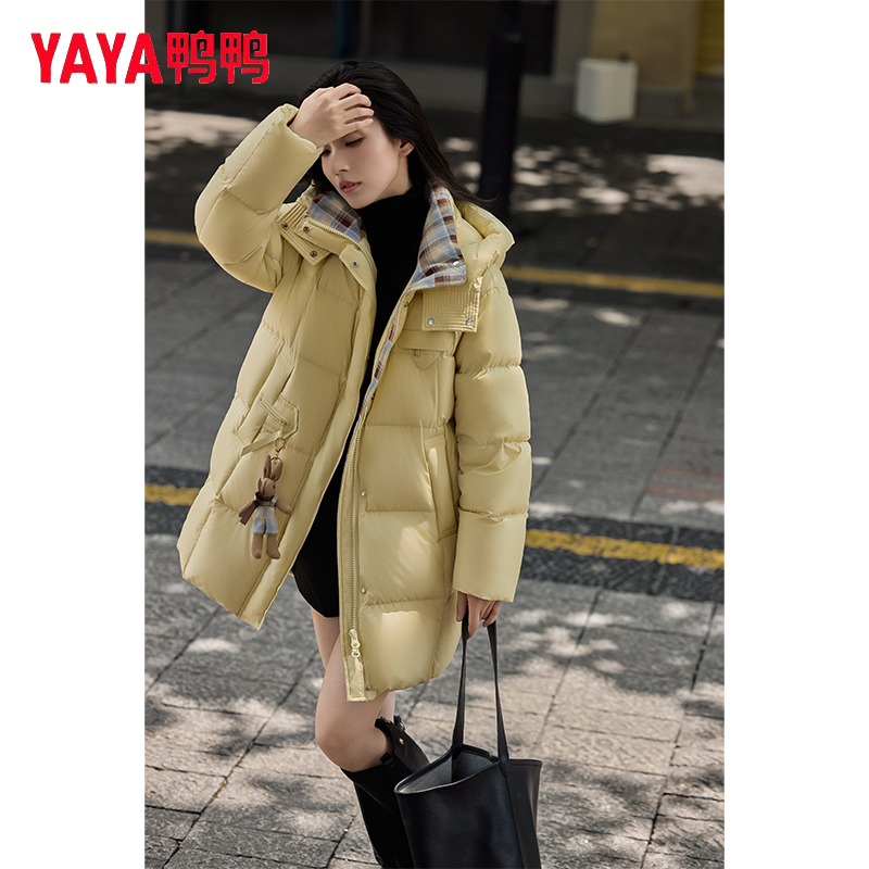 YAYA/鸭鸭羽绒服极寒系类冬季极寒显瘦连帽中长款外套YE5B605515L