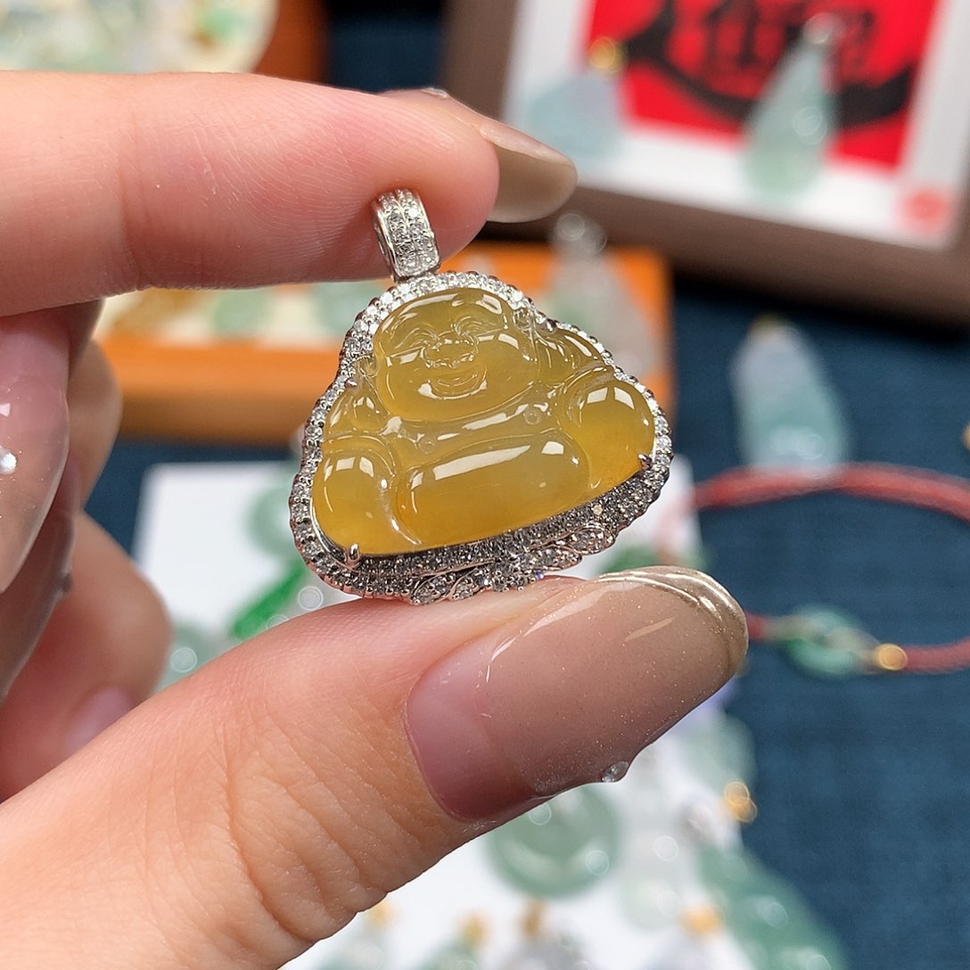 吊坠(不含链)18K金镶嵌翡翠