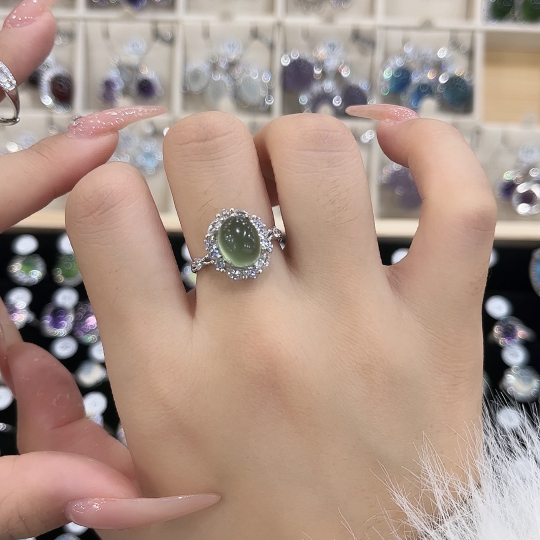 㜂***孞岫玉银S925镶嵌戒指