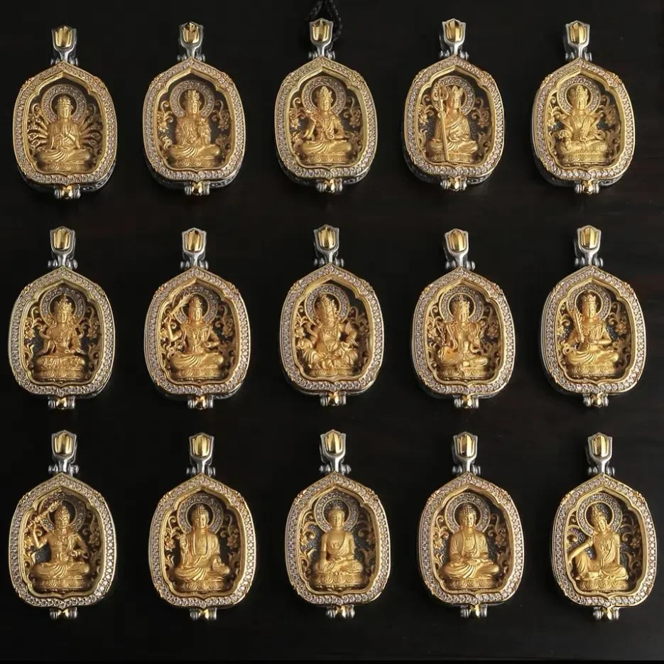 吊坠925银 17位 财神 本命佛 日常佩戴复古手工吊坠嘎乌盒