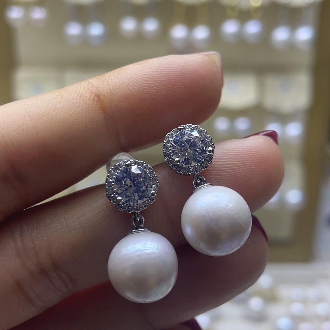 淡水珍珠耳饰银S925镶嵌