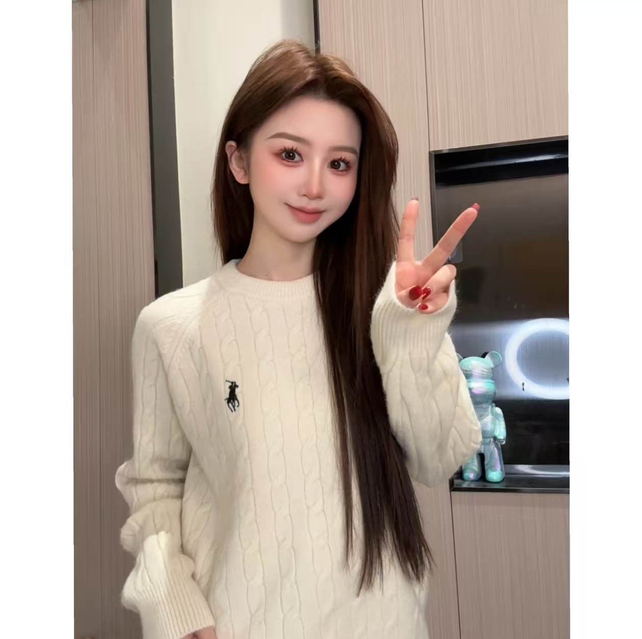 秋冬麻花针织衫厚款常规针织刺绣圆领衫秋冬慵懒风女装  G-125