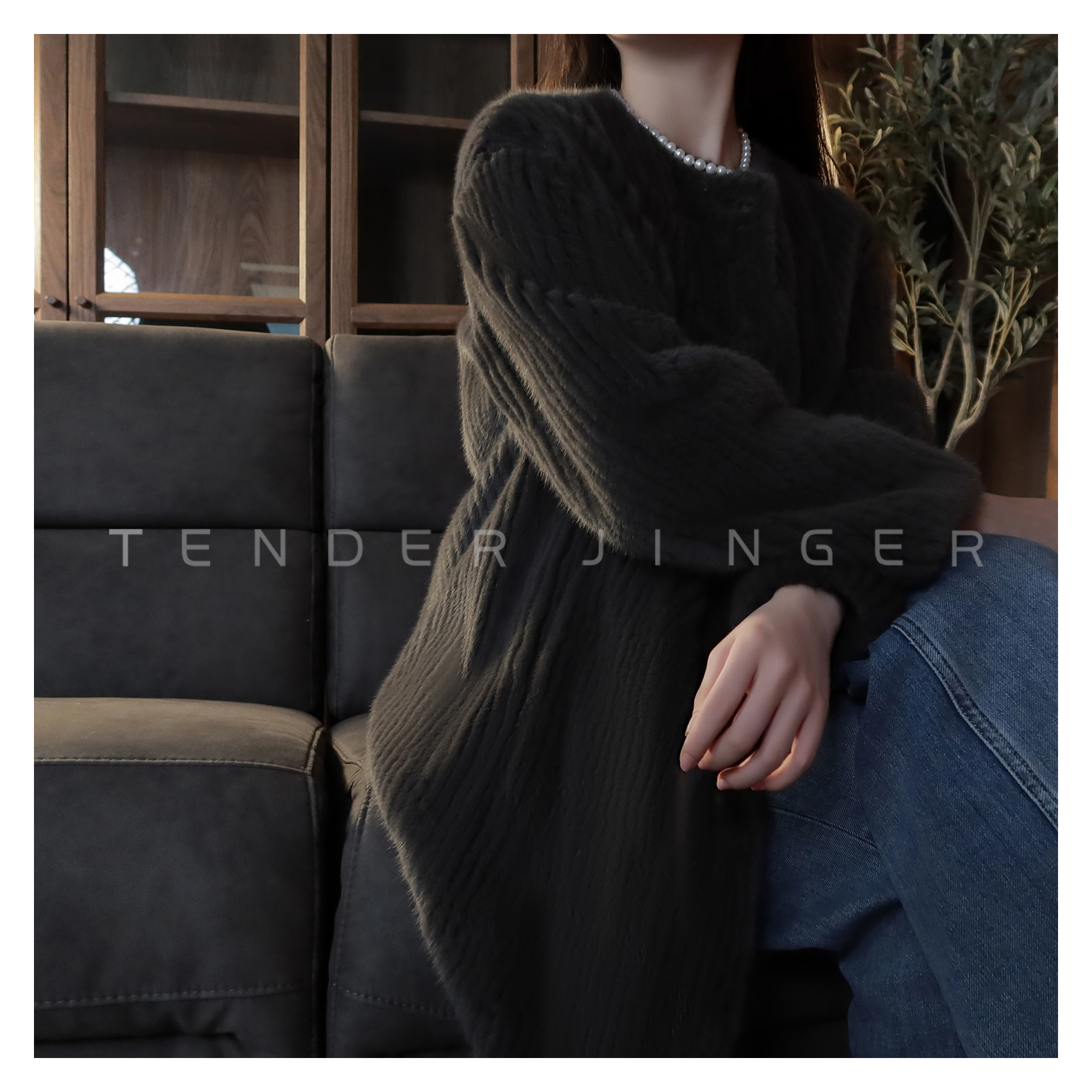 【专柜】2023圆领气质长款水貂毛外套T2310CSS48558