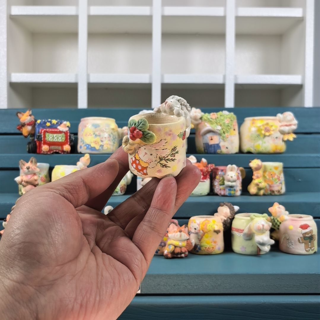 桂花小兔 圣诞 手绘多肉花盆