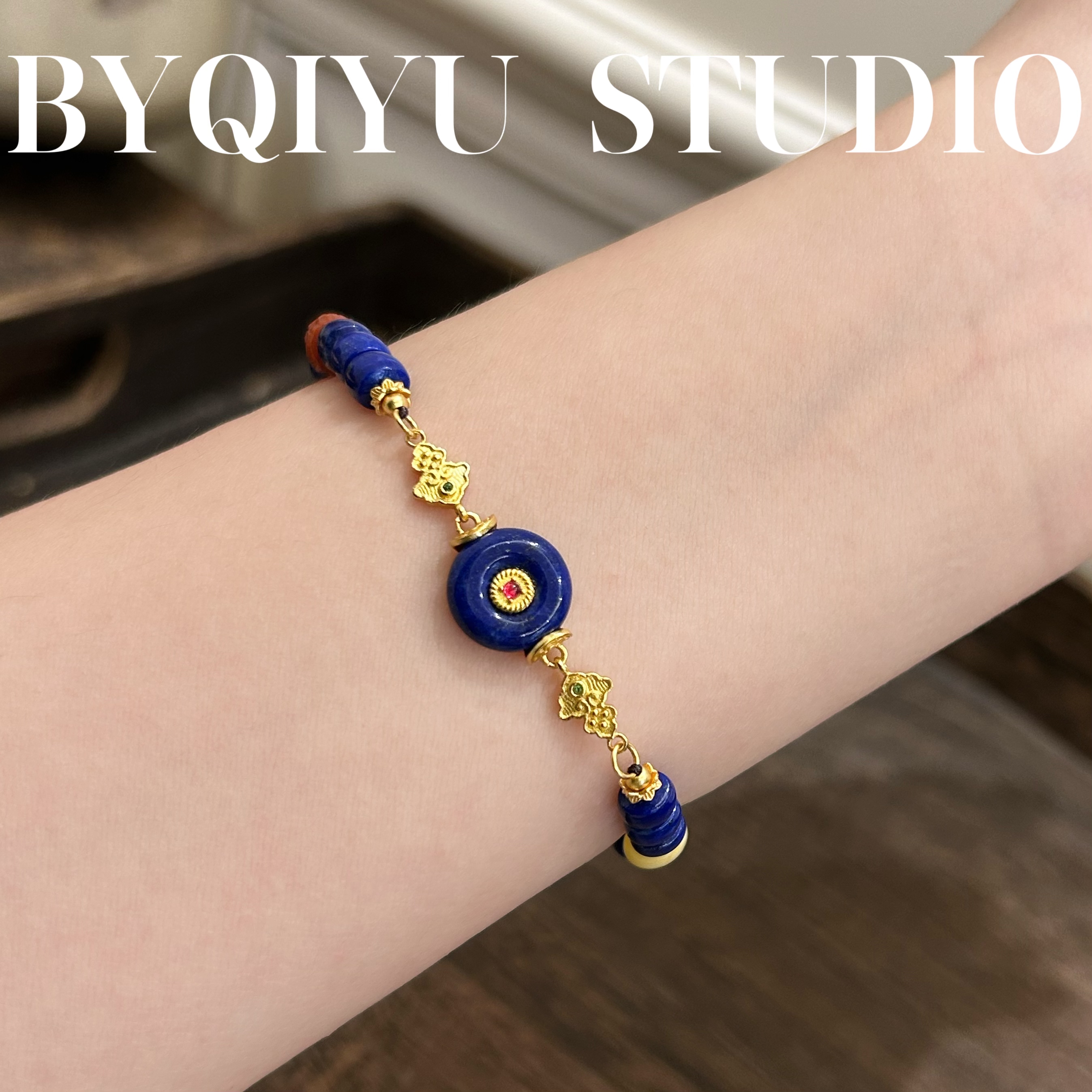 S925银蜜蜡青金石手链一条
