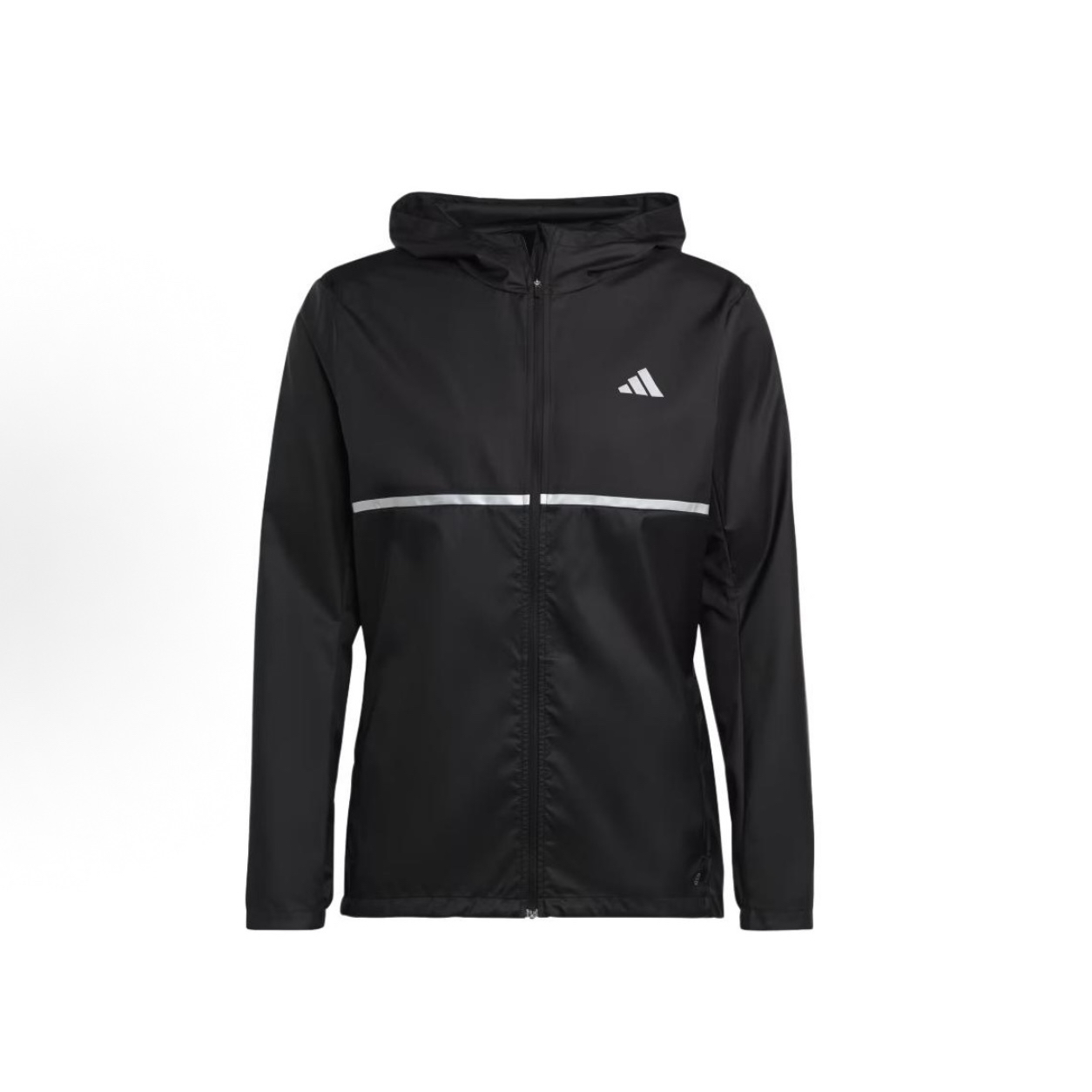 adidas Logo印花反光条跑步运动连帽夹克外套 男款 黑色HM8435