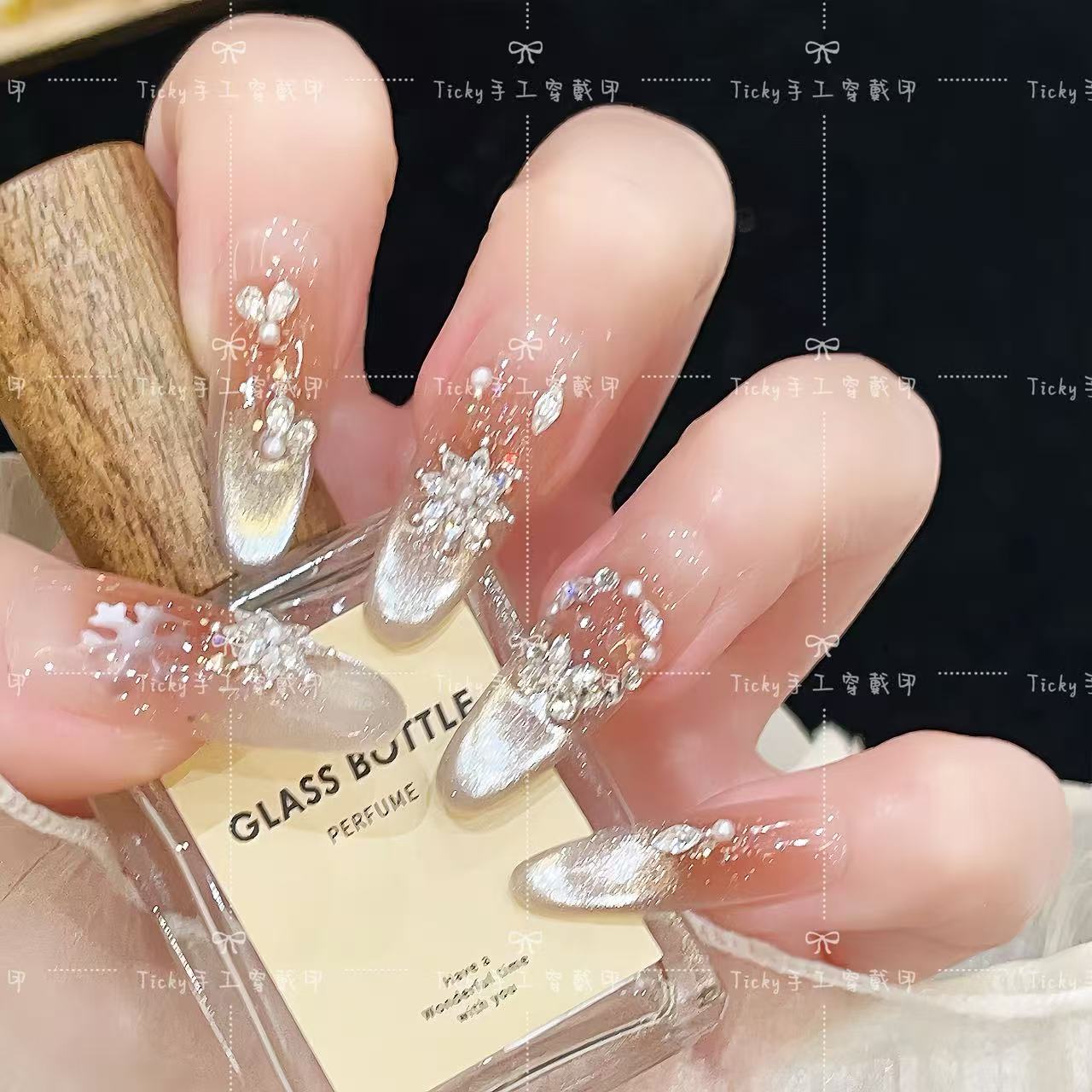 【冰雪奇缘】纯手工穿戴甲猫眼显白纯欲高级冰透渐变设计