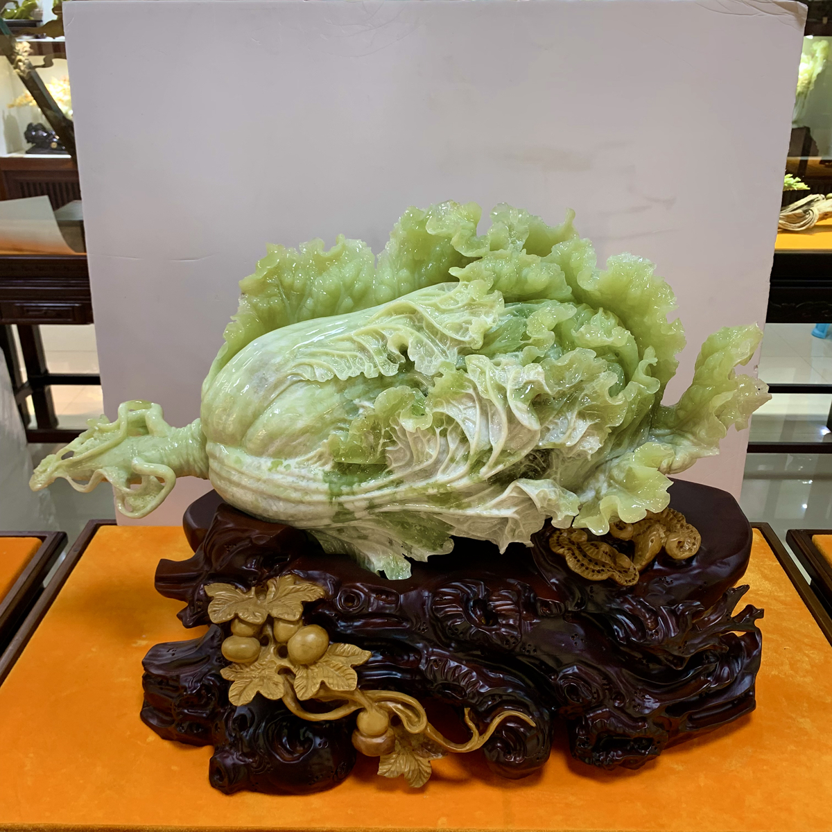 天然玉石摆件白菜摆件进宝佰财聚来