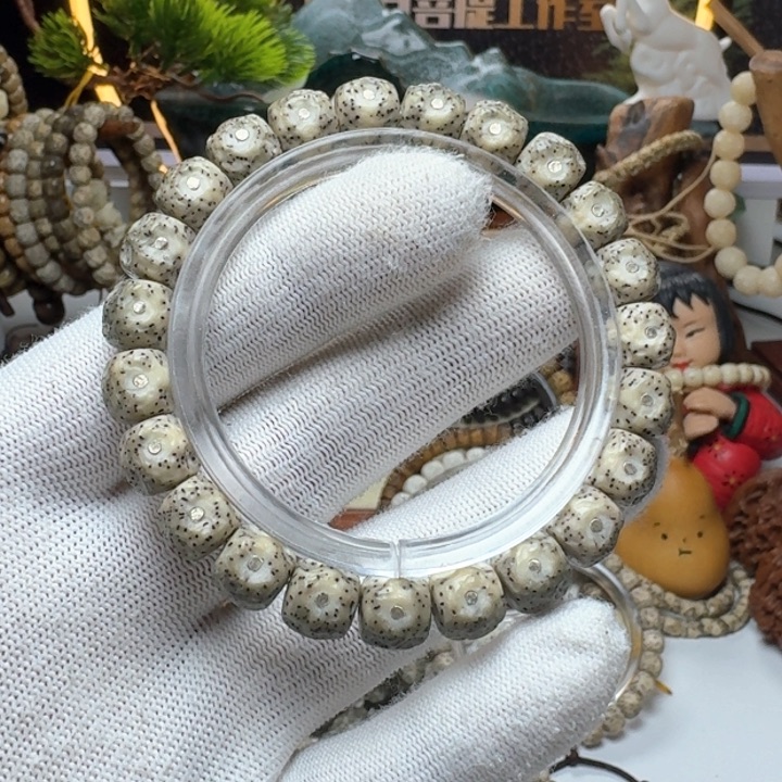 星月菩提手串10号车尺寸10.9石玉战损满钉单圈