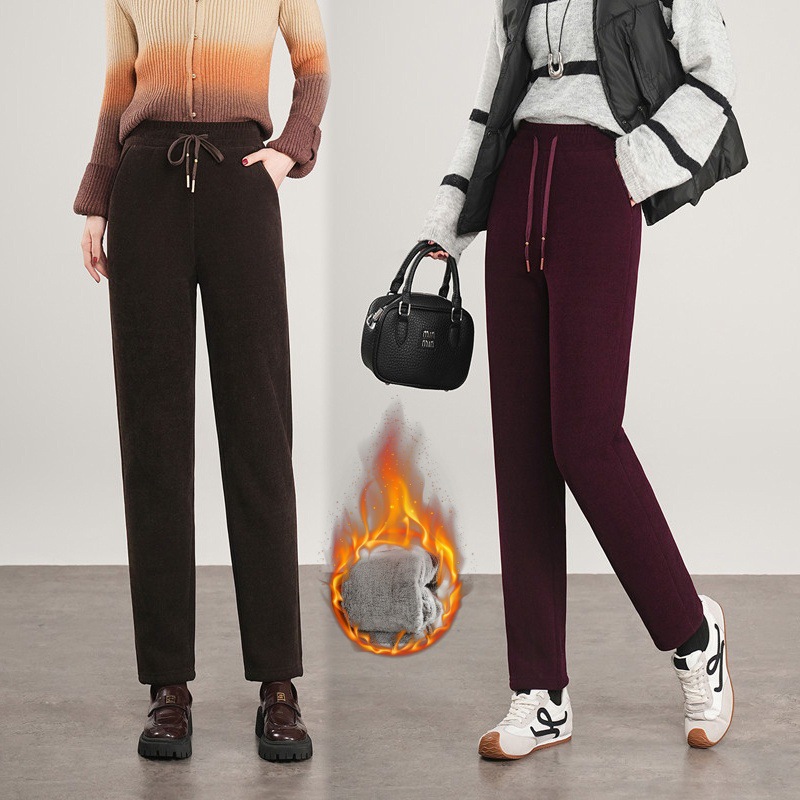 加厚雪貂绒哈伦裤女2025冬季新款保暖显瘦松紧腰大码休闲小脚裤子