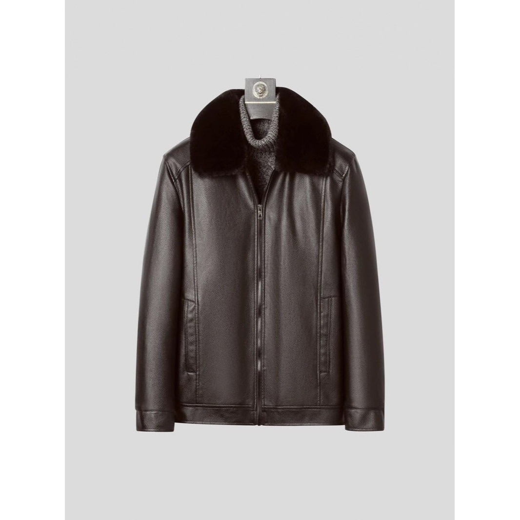 锁温男士冬装外套皮衣外套男保暖加绒爸爸装皮衣外套男翻领中老年