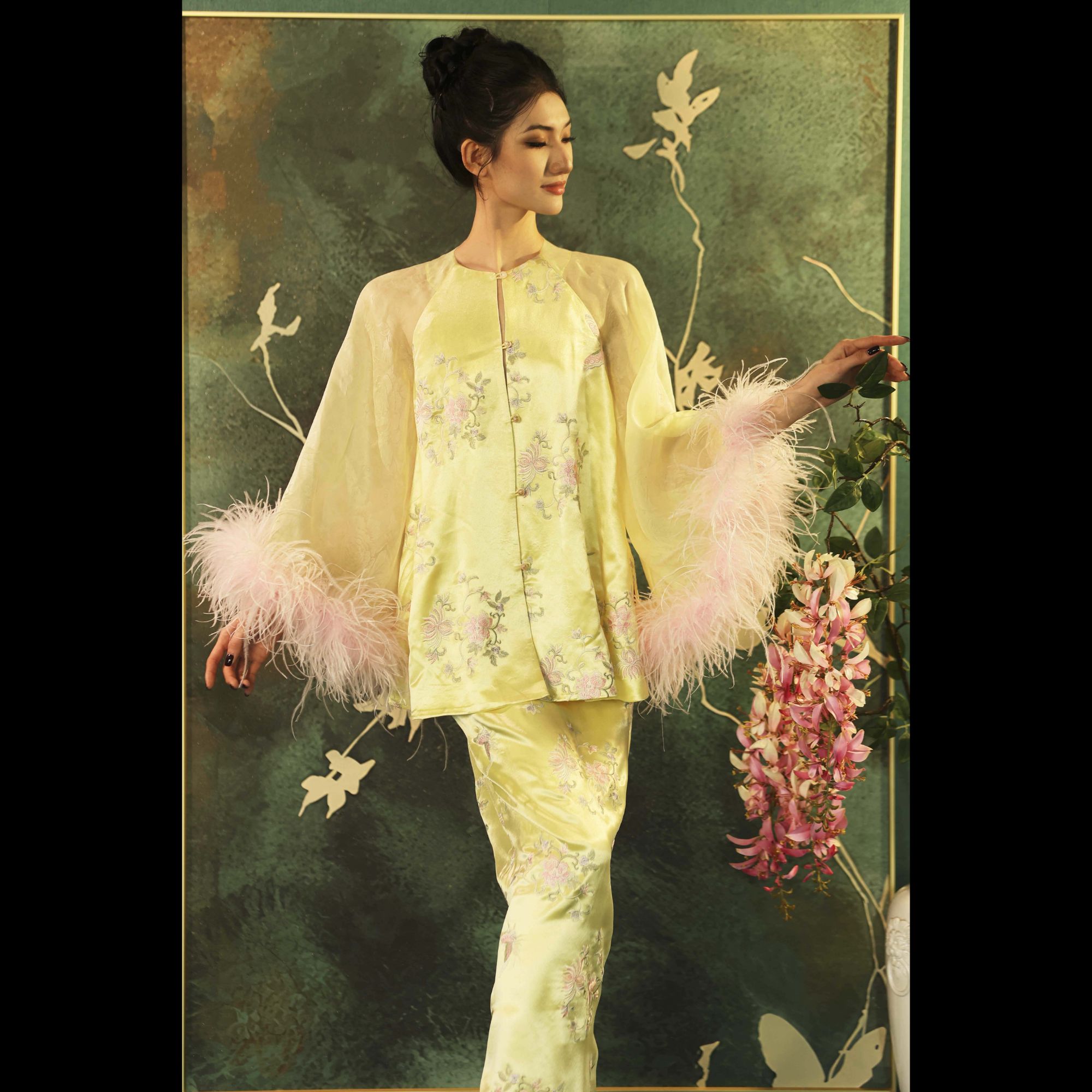 【黄锦·绣羽·上衣】XM轻奢千金温婉大方洋气中式醋酸提花飘逸女士