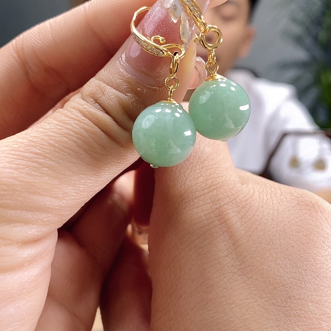 翡翠耳饰银S925镶嵌翡翠