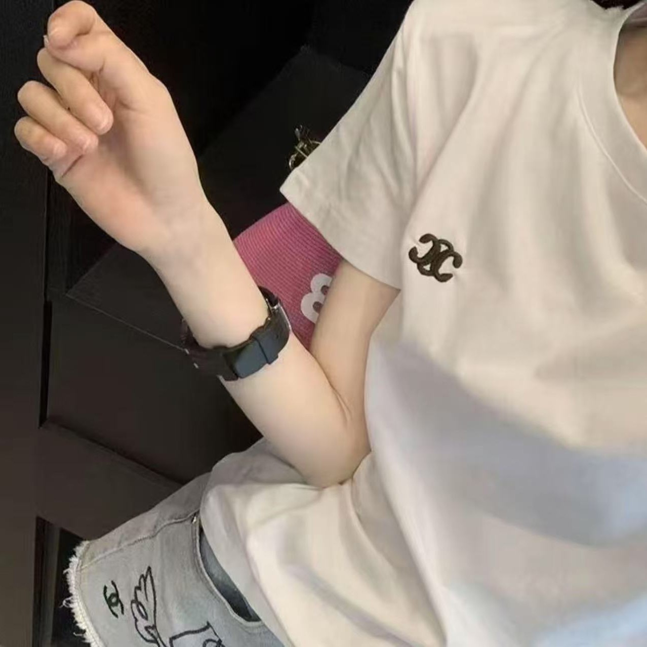 夏季短袖男女休闲上衣透气时尚百搭圆领印花T恤 左右C