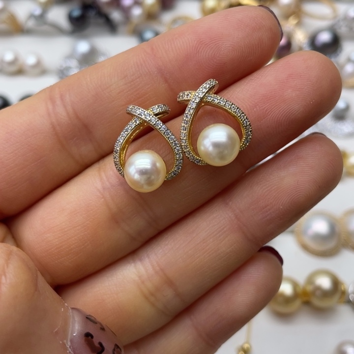 海水珍珠耳饰银S925镶嵌