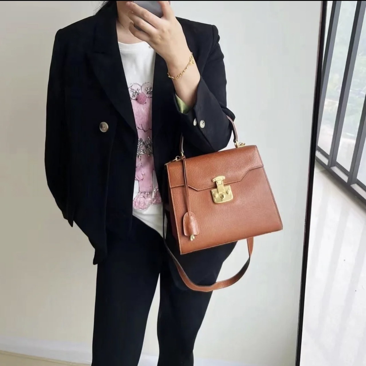 95新 GUCCI/古驰 95新gucci kelly焦糖手提斜挎包70281366