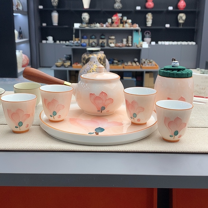 粉色荷花一壶四杯