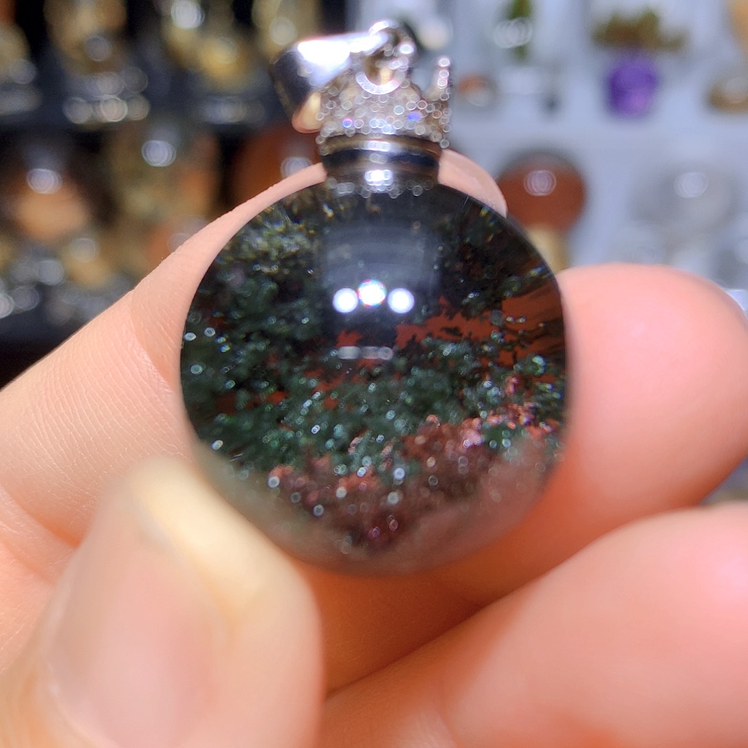 水晶吊坠银S925镶嵌天然水晶