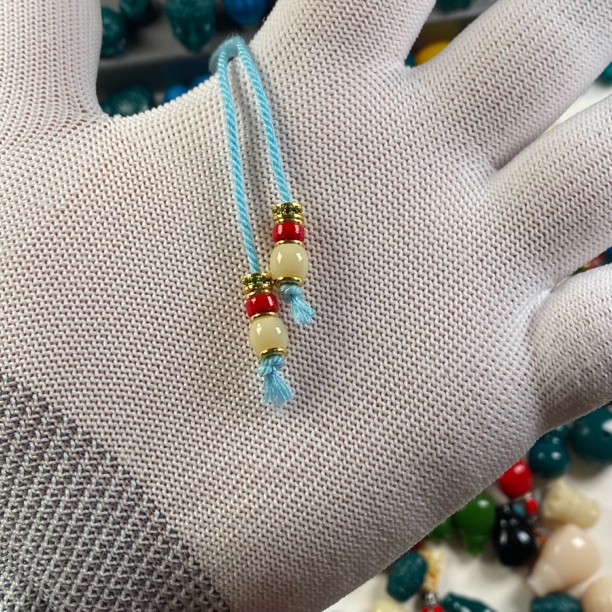 纯手工白色弟子珠红色药片套装迷你镶嵌可爱复古民族风