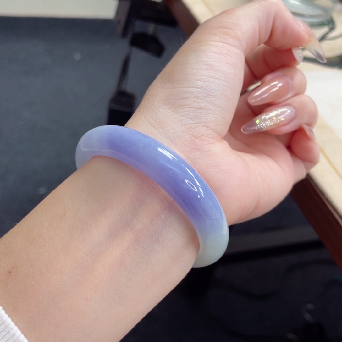 未镶嵌手镯翡翠 不失色51.5莫奈紫无晶体6号