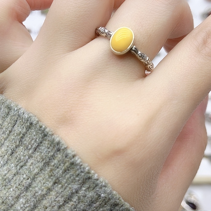 蜜蜡戒指银S925镶嵌天然