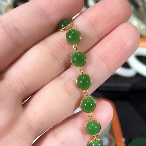 和田玉手链银S925镀金镶嵌