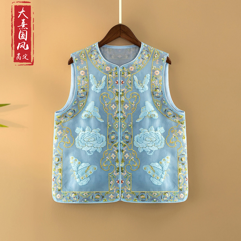 【冰蝶】夏季2025新款马甲女装新中式宽松圆领绣花气质薄款上衣马夹