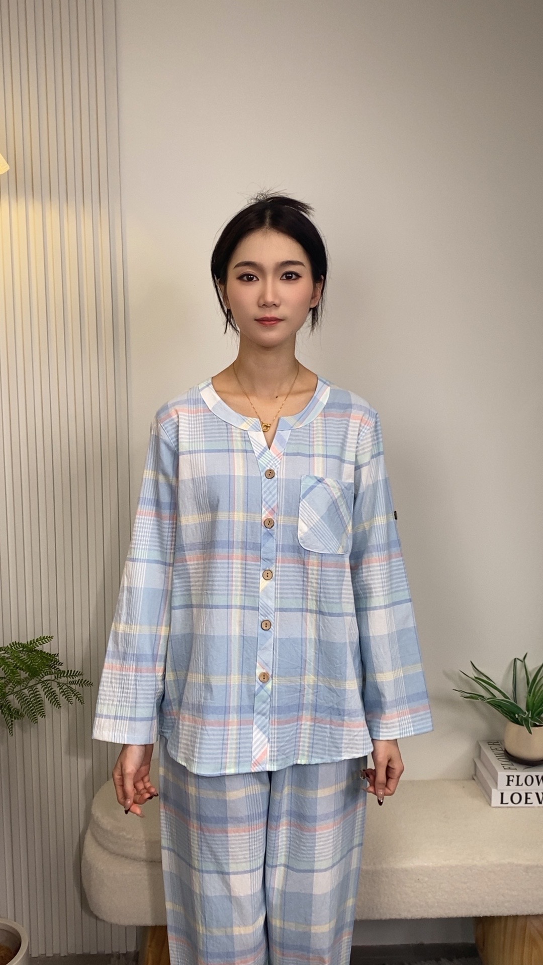 睡衣女春秋款纯棉长袖女款秋季加大码全棉家居服夏天薄款女士套装