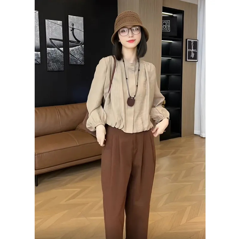 单件/春秋新款搭配装女时尚气质休闲裤洋气百搭长袖方头高跟凉鞋