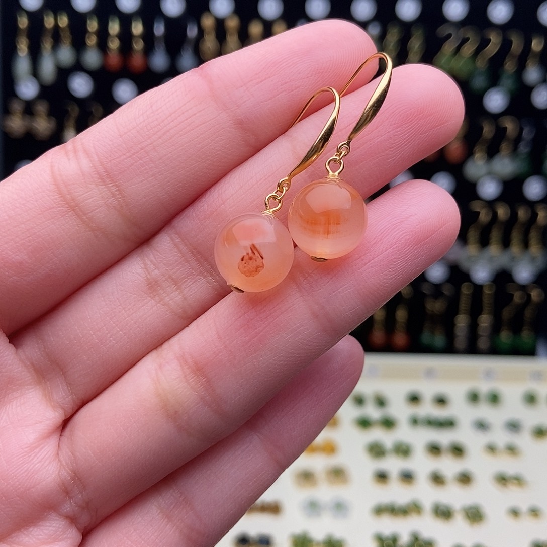 和田玉银S925镀金镶嵌耳饰