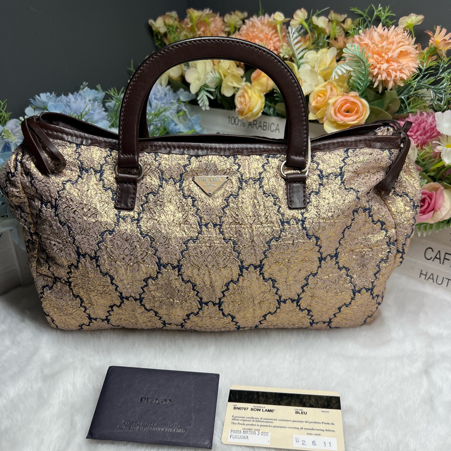 99新 Prada/普拉达 复古的刺绣针织手提包80238