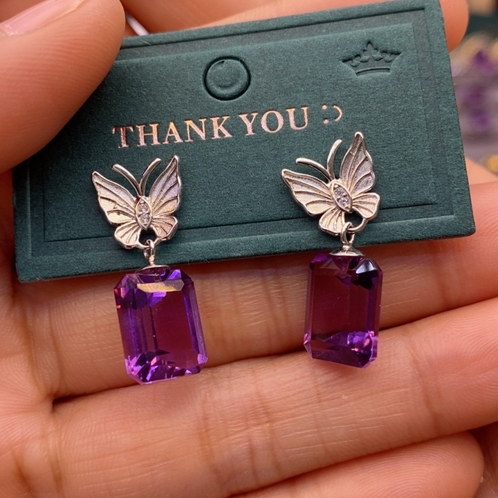 水晶耳饰银S925镶嵌天然水晶戒指