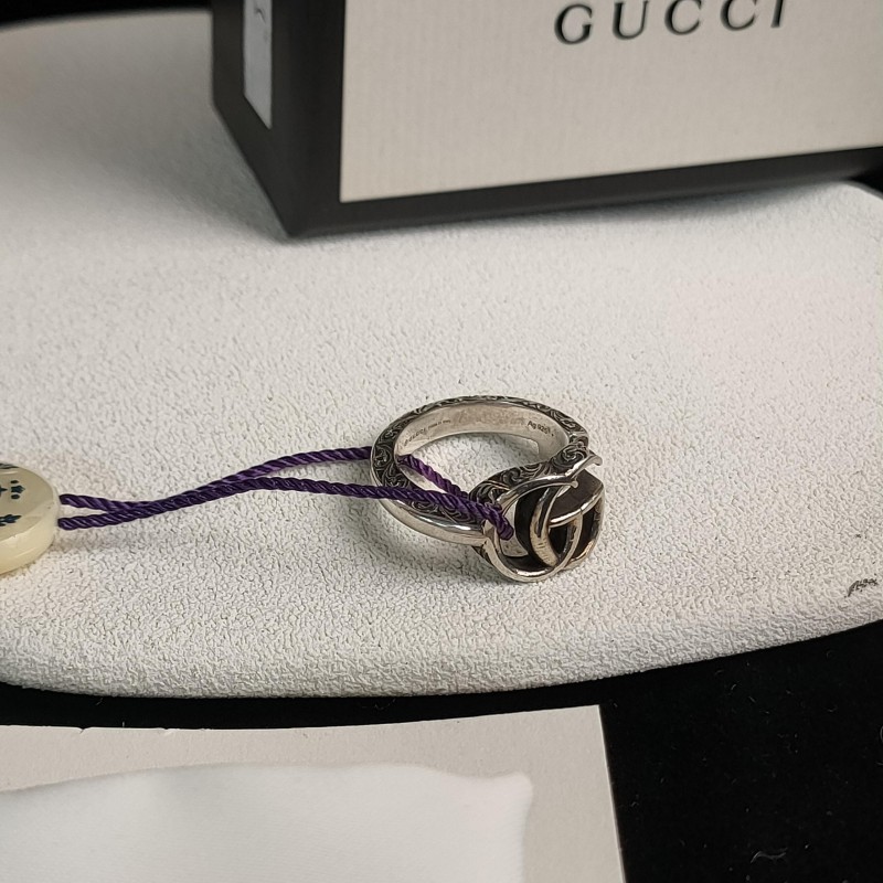 95新 GUCCI/古驰 Azul - 925银雕花双G戒指49码 52805