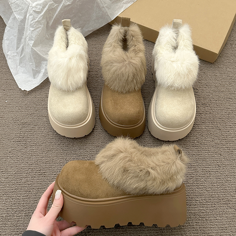 雪地靴女低帮短款加绒棉鞋冬季2025年新款毛毛鞋外穿保暖棉拖鞋子