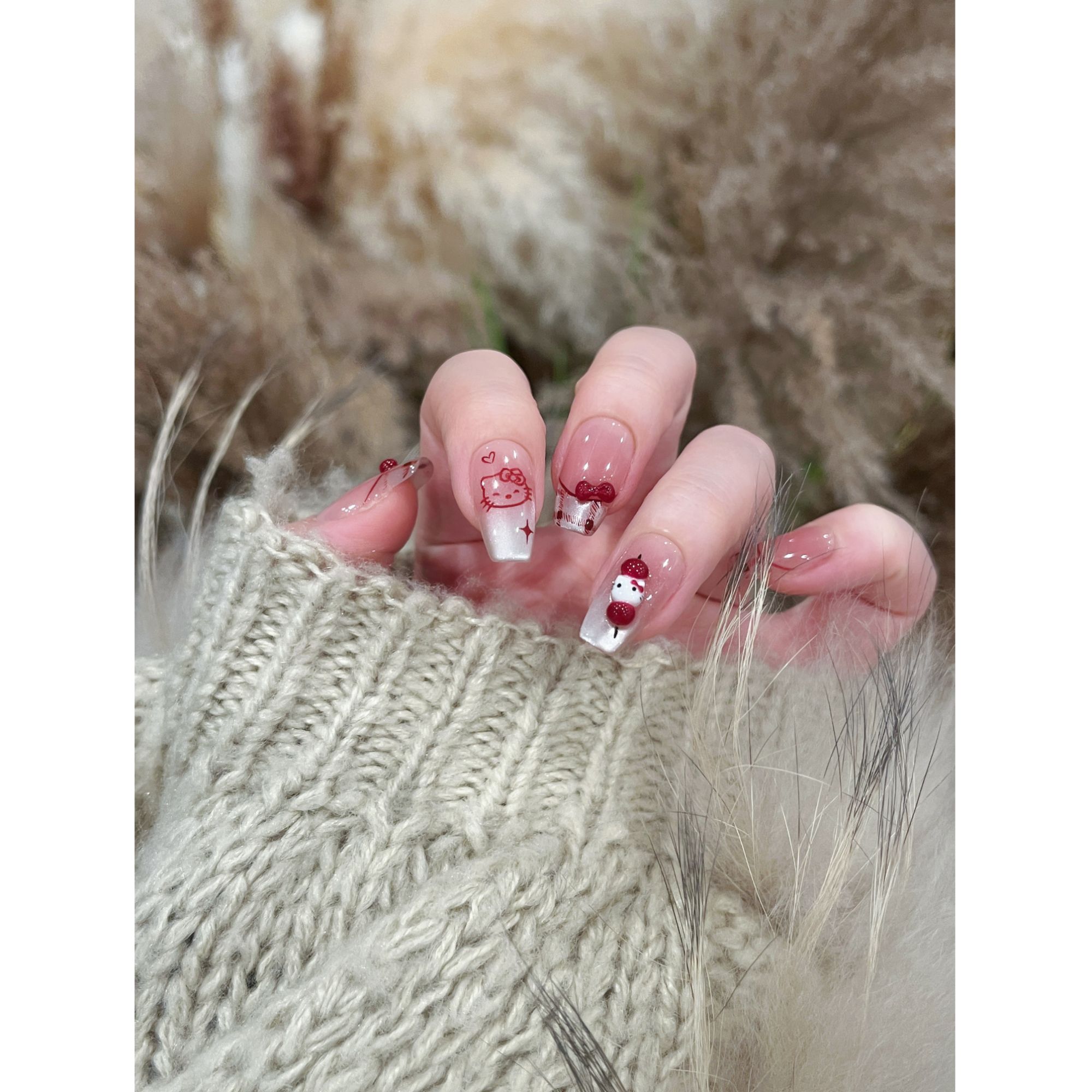 茉哉现货【冰糖凯蒂】纯手工定制美甲拆卸穿戴甲A5344