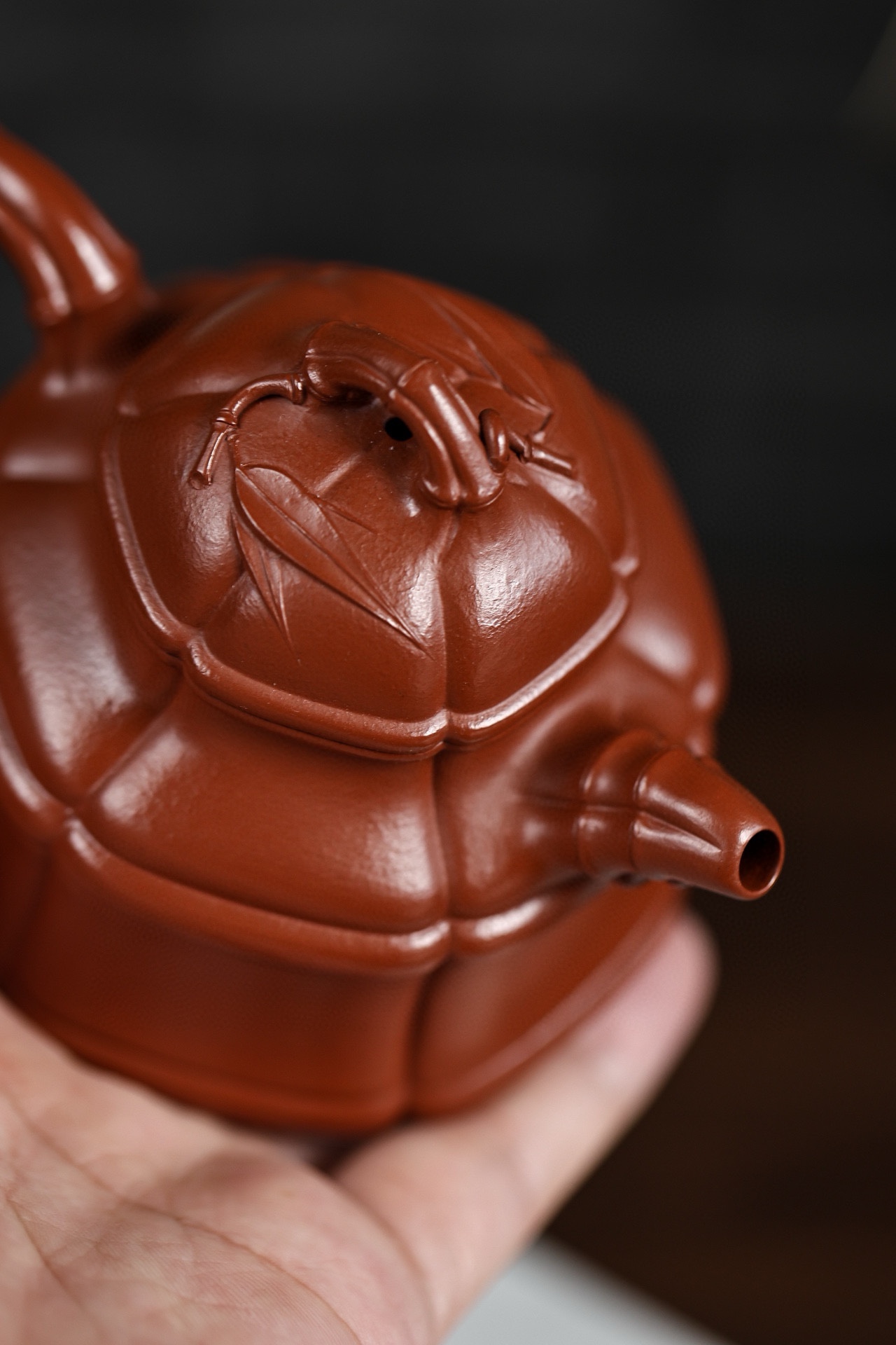 宜兴紫砂壶原矿朱泥《六方竹鼎》手工茶具家用150cc