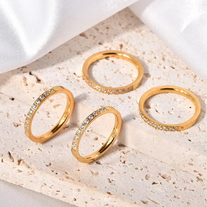 钛钢戒指 韩版简约钛钢镶钻戒指CNC女小众设计ins情侣气质指环