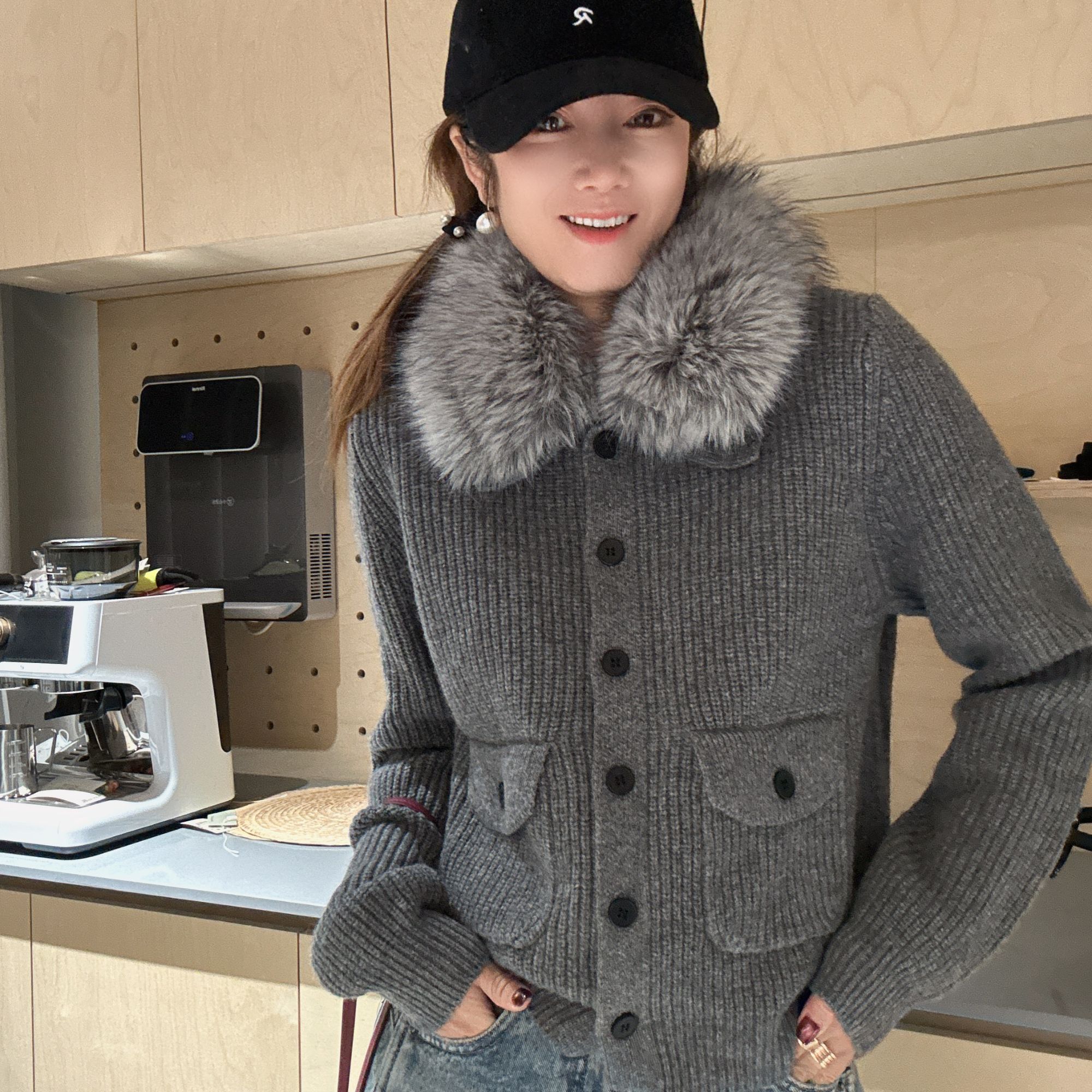 3【大小姐家】欧韩货大毛领毛衣外套531643