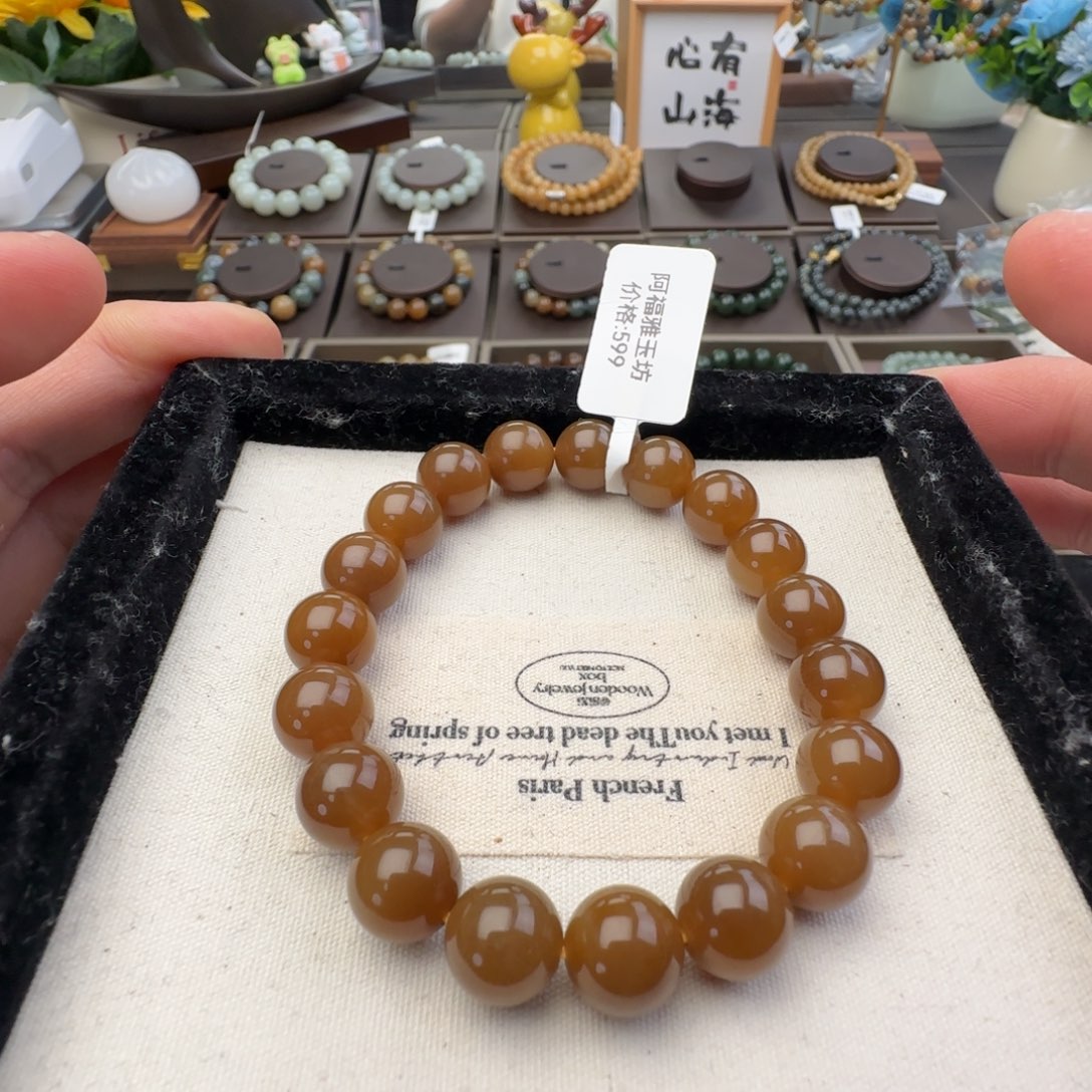 和田玉未镶嵌手链卡10且末金山蜜糖，37