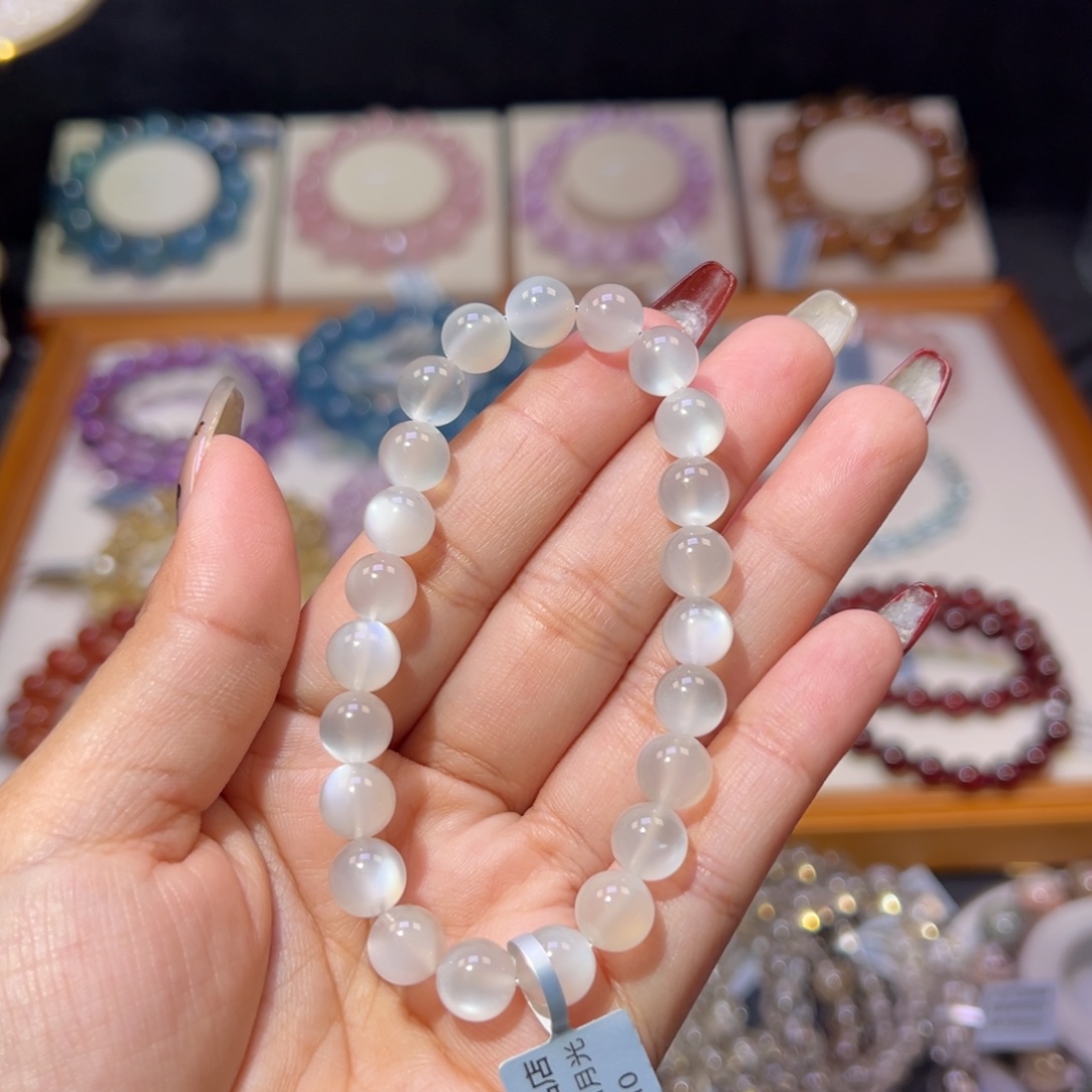 拉长石手串未镶嵌爆灯白月光8.3m m