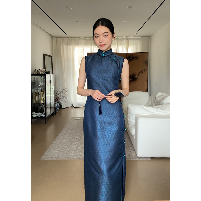 【景福】良辰媄锦全开襟带里衬桑蚕丝宋锦古法手工旗袍长约130CM