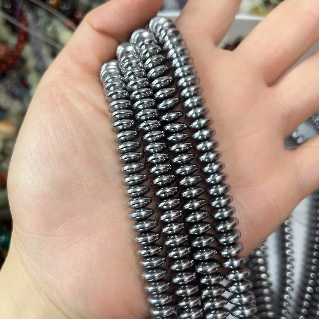 玛瑙/玉髓未镶嵌珠宝半成品，卡8黑胆石飞碟高保色一条