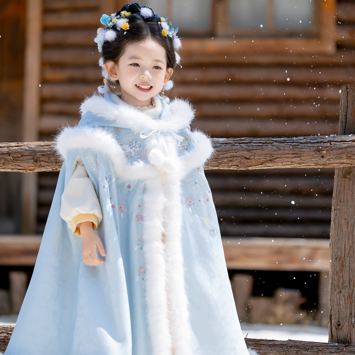 【绛雪】汉服女童冬装宝宝中国风加绒斗篷女孩古装披风外套拜年服