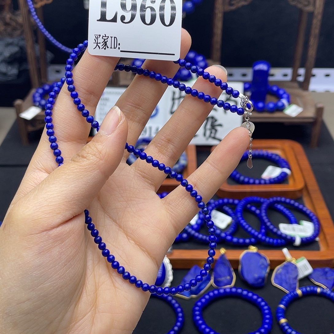 青金石银S925镶嵌项链3mm