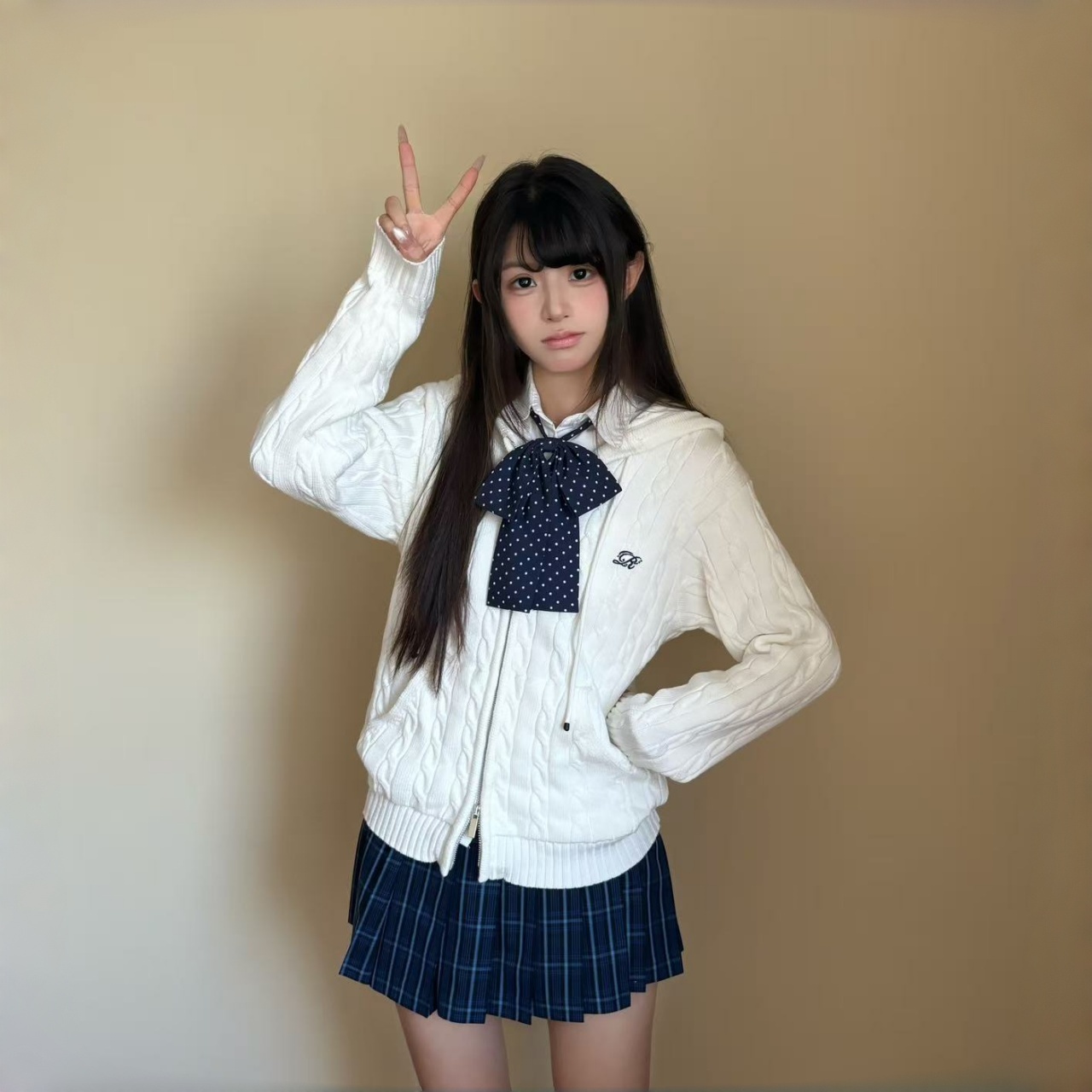 水济中麻花拉链毛衣JK外套女秋冬季开衫制服校供感长袖针织上衣