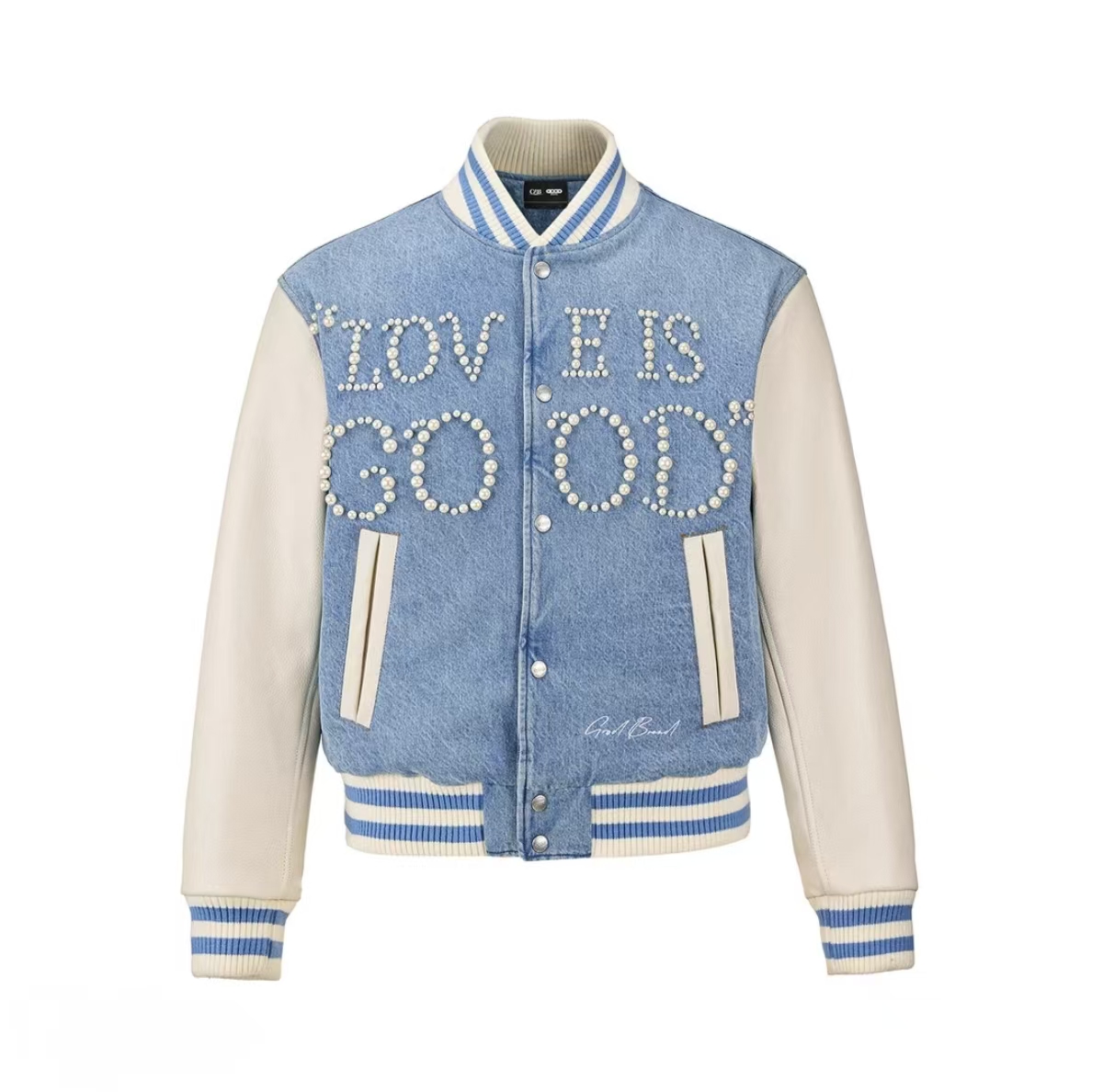 GD珍珠牛仔棒球加厚夹克棉服男女保暖棒球棉服