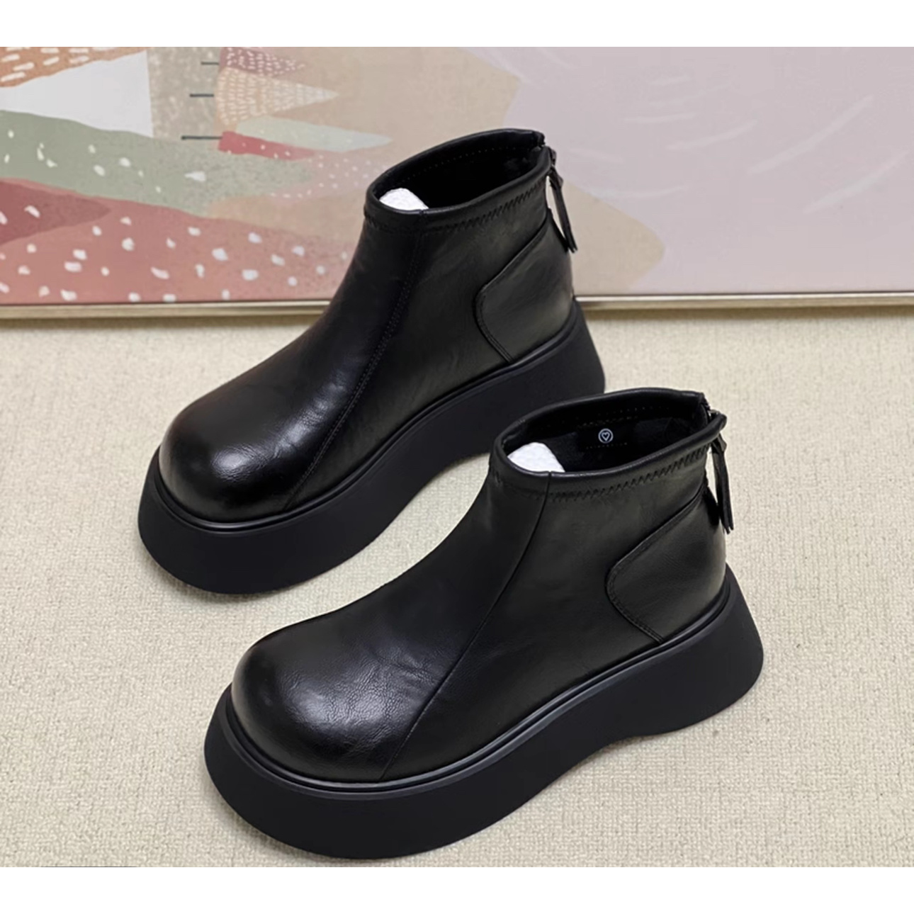 软弹厚底短靴女2025新款秋冬季增高切尔西靴加绒棉鞋马丁靴CY棉鞋